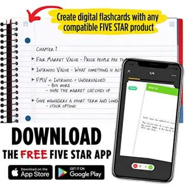 Five Star Spiral Notebook + Study App, 5 Subject, College Ruled Paper, Advance Notebook with Spiral Guard, Movable Tabbed Dividers and Expanding Pockets, 8-1/2" x 11", 200 Sheets, Red (73146)