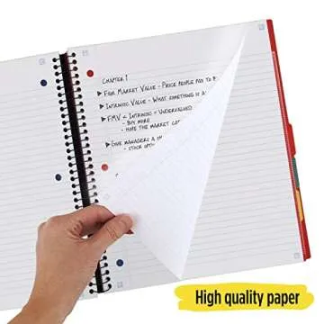 Five Star Spiral Notebook + Study App, 5 Subject, College Ruled Paper, Advance Notebook with Spiral Guard, Movable Tabbed Dividers and Expanding Pockets, 8-1/2" x 11", 200 Sheets, Red (73146)