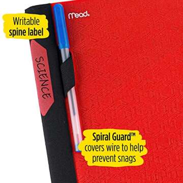 Five Star Spiral Notebook + Study App, 5 Subject, College Ruled Paper, Advance Notebook with Spiral Guard, Movable Tabbed Dividers and Expanding Pockets, 8-1/2" x 11", 200 Sheets, Red (73146)