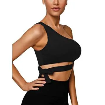 Sykooria Workout Sports Bras Fitness Gym Asymmetric Bras One Shoulder Padded Bra Yoga Crop Tank Top Black L