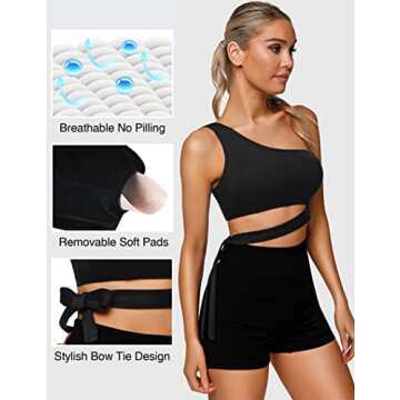 Sykooria Workout Sports Bras Fitness Gym Asymmetric Bras One Shoulder Padded Bra Yoga Crop Tank Top Black L