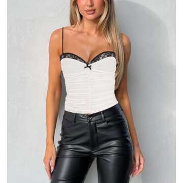 Y2k Lace Cami Crop Top for Women Sexy Backless Sleeveless Spaghetti Strap Camisoles Mesh Going Out T...