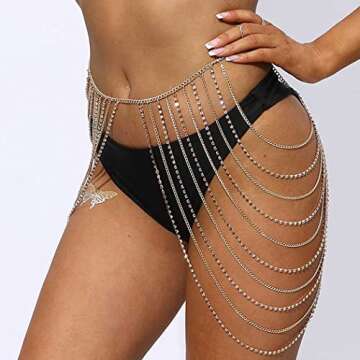 Victray Women Sparkly Waist Chain with Crystal Accents