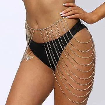 Victray Women Sparkly Waist Chain with Crystal Accents