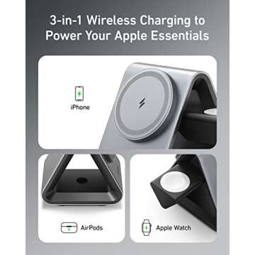 Anker MagSafe Charger Stand, 737 MagGo Charger, 3-in-1 Charging Stand with MFi-Certified 15W Max Fast Charging, iPhone 15/14/13/12 Series, Apple Watch S8/7/6, AirPods, 30W USB-C Charger Included