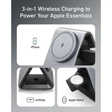 Anker MagSafe Charger Stand, 737 MagGo Charger, 3-in-1 Charging Stand with MFi-Certified 15W Max Fast Charging, iPhone 15/14/13/12 Series, Apple Watch S8/7/6, AirPods, 30W USB-C Charger Included