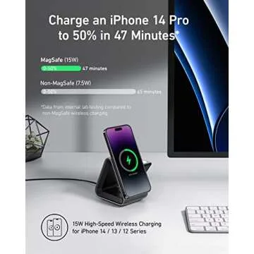 Anker MagSafe Charger Stand, 737 MagGo Charger, 3-in-1 Charging Stand with MFi-Certified 15W Max Fast Charging, iPhone 15/14/13/12 Series, Apple Watch S8/7/6, AirPods, 30W USB-C Charger Included