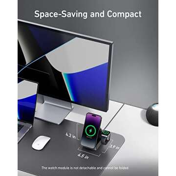 Anker MagSafe Charger Stand, 737 MagGo Charger, 3-in-1 Charging Stand with MFi-Certified 15W Max Fast Charging, iPhone 15/14/13/12 Series, Apple Watch S8/7/6, AirPods, 30W USB-C Charger Included