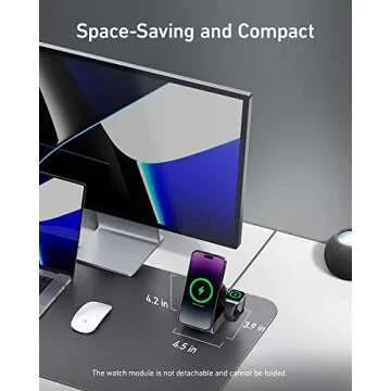 Anker MagSafe Charger Stand, 737 MagGo Charger, 3-in-1 Charging Stand with MFi-Certified 15W Max Fast Charging, iPhone 15/14/13/12 Series, Apple Watch S8/7/6, AirPods, 30W USB-C Charger Included