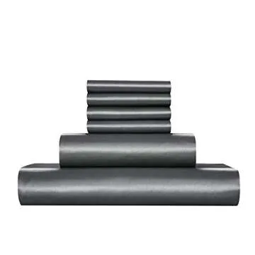 AiMay 6 Piece Satin Bedding Sheet Set King Grey Deep Pocket 1800 Series Luxury Rich Silk Silky Super Soft Solid Color 4 Pillowcases Reversible Sexy Honeymoon Wrinkle Free (King,Grey)