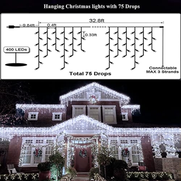 Kifly Tooin LED Christmas Lights - 400 LEDs, 8 Modes, Indoor/Outdoor