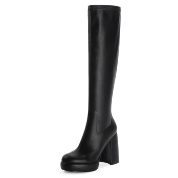 Modatope Stylish Platform Knee High Boots with Chunky Heel and Side Zipper