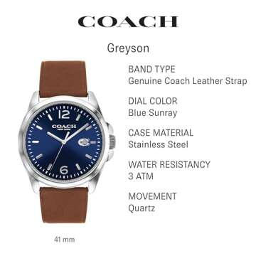 Coach Greyson Men's Versatile Watch | Functional Elegance | Stylish Timepiece for Everyday Wear | Water Resistant (Model 14602585)