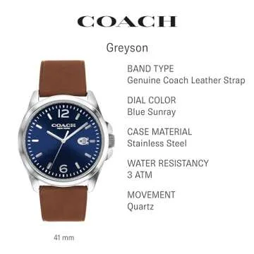 Coach Greyson Men's Versatile Watch | Functional Elegance | Stylish Timepiece for Everyday Wear | Water Resistant (Model 14602585)