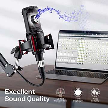 Condenser Microphone XLR,Professional Studio Recording Microphone for Computer PC,Cardioid Podcast Mic Kit with Boom Arm,Gaming Microphone for Streaming,ASMR,Singing,Voice Over,Vocal,YouTube,Zoom