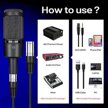 Condenser Microphone XLR,Professional Studio Recording Microphone for Computer PC,Cardioid Podcast Mic Kit with Boom Arm,Gaming Microphone for Streaming,ASMR,Singing,Voice Over,Vocal,YouTube,Zoom