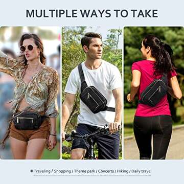 ZORFIN Fanny Packs for Women Men, Belt Bag with 5 Zipper Pockets, Fashion Waist Pack Crossbody Bag w...