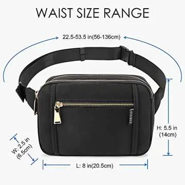 ZORFIN Fanny Packs for Women Men, Belt Bag with 5 Zipper Pockets, Fashion Waist Pack Crossbody Bag with Adjustable Belt for Travel/Shopping/Hiking/Running/Cycling (Black)