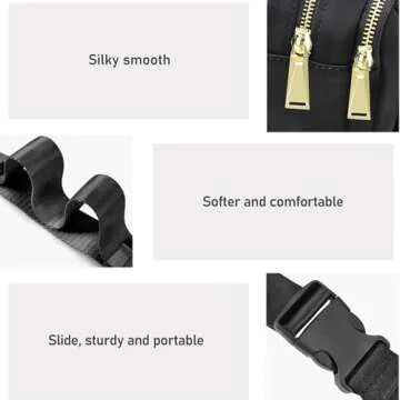 ZORFIN Fanny Packs for Women Men, Belt Bag with 5 Zipper Pockets, Fashion Waist Pack Crossbody Bag with Adjustable Belt for Travel/Shopping/Hiking/Running/Cycling (Black)