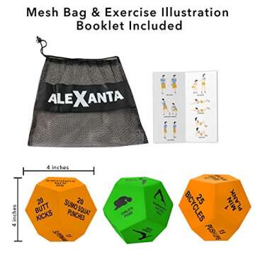 Alexanta Exercise Dice - Workout Gear for Home Gym, Fitness Gifts, Workout Dice for Exercise, Exercise Dice for Home Workouts, PE Equipment, HIIT Workout, Fitness Dice with Mesh Bag & Illustrations