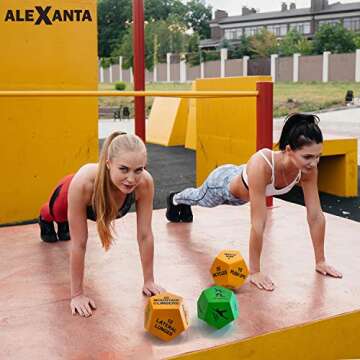 Alexanta Exercise Dice - Workout Gear for Home Gym, Fitness Gifts, Workout Dice for Exercise, Exercise Dice for Home Workouts, PE Equipment, HIIT Workout, Fitness Dice with Mesh Bag & Illustrations