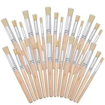 SOUJOY 30 Pieces Wooden Stencil Brushes, Natural Bristle Brushes, Wooden Handle Painting Brushes for for Wood Wall Model House Painting, DIY and Acrylic Oil Watercolor Painting