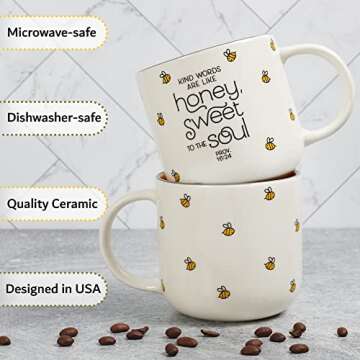 Christian Art Gifts Yellow Bumble Bee Ceramic Coffee Mug – 15 oz. Microwave & Dishwasher-safe Inspiration Scripture Coffee and Tea Mug for Women with Bible Verse: Kin Words Are Like Honey – Pro. 16:24