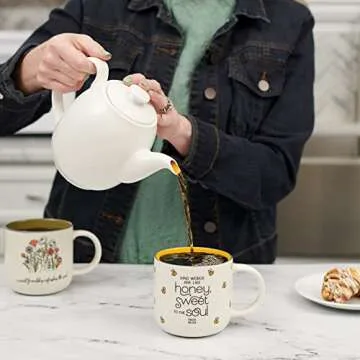 Christian Art Gifts Yellow Bumble Bee Ceramic Coffee Mug – 15 oz. Microwave & Dishwasher-safe Inspiration Scripture Coffee and Tea Mug for Women with Bible Verse: Kin Words Are Like Honey – Pro. 16:24