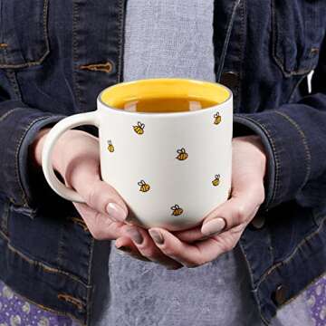 Christian Art Gifts Yellow Bumble Bee Ceramic Coffee Mug – 15 oz. Microwave & Dishwasher-safe Inspiration Scripture Coffee and Tea Mug for Women with Bible Verse: Kin Words Are Like Honey – Pro. 16:24