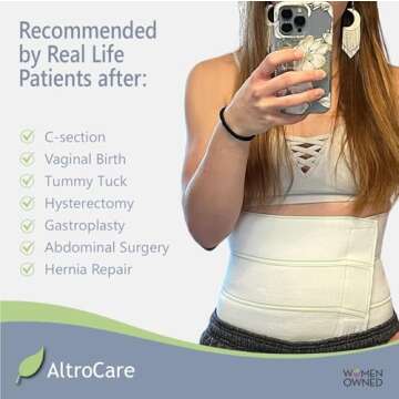AltroCare Postpartum & Post Surgery Abdominal Binder. Support Recovery after C-Section, Natural Birth, Hysterectomy, Hernia. 3 Panel design, Size S/M (30" to 45").