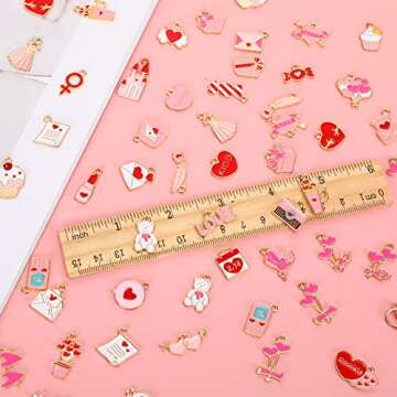 SANNIX 110Pcs Valentine's Day Charms Gold Enamel Jewelry Making Charm Pink Pendants for Valentines Bracelet Necklace Earrings Making