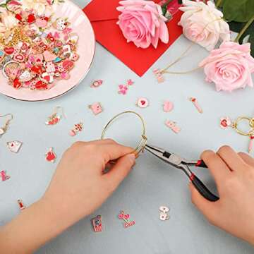 SANNIX 110Pcs Valentine's Day Charms Gold Enamel Jewelry Making Charm Pink Pendants for Valentines Bracelet Necklace Earrings Making