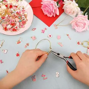 SANNIX 110Pcs Valentine's Day Charms Gold Enamel Jewelry Making Charm Pink Pendants for Valentines Bracelet Necklace Earrings Making