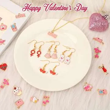 SANNIX 110Pcs Valentine's Day Charms Gold Enamel Jewelry Making Charm Pink Pendants for Valentines Bracelet Necklace Earrings Making