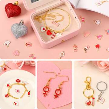 SANNIX 110Pcs Valentine's Day Charms Gold Enamel Jewelry Making Charm Pink Pendants for Valentines Bracelet Necklace Earrings Making
