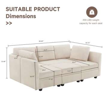 Weture Modular Sectional Sleeper Sofa, Sectional Couch Reversible Sectional Sleeper Sofa Bed, 6 Seat...