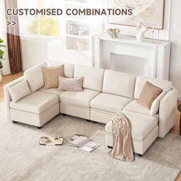 Weture Modular Sectional Sleeper Sofa, Sectional Couch Reversible Sectional Sleeper Sofa Bed, 6 Seat Modular Couch with Storage for Living Room, Sectional Sofa with Chaise, Beige