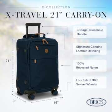 Bric's X Travel 21" Carry-On Luggage Bag - Luxury Spinner Wheels - Navy