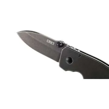 CRKT Squid Folding Pocket Knife: Compact EDC Straight Edge Utility Knife with Stainless Steel Blade and Framelock Handle - Black Stonewash 2490KS