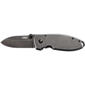 CRKT Squid Folding Pocket Knife: Compact EDC Straight Edge Utility Knife with Stainless Steel Blade and Framelock Handle - Black Stonewash 2490KS