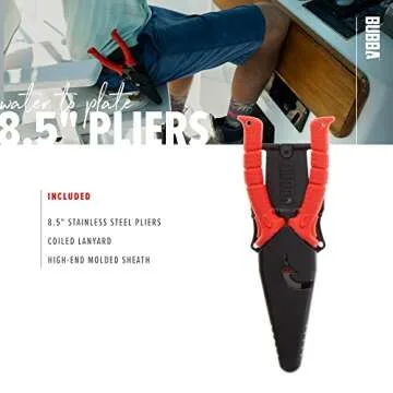 BUBBA 8.5" Stainless Steel Pliers with Non-Slip Handle, Spring Loaded with Crimping Tools and Anvil Cutters Lanyard Hole and Sheath