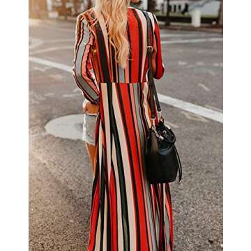 Women's Long Boho Kimono Swimsuit Cover Ups Cardigan Dusters Fall Summer Chiffon Sheer Striped Rainbow Print Beach Long Sleeve (X-Large)