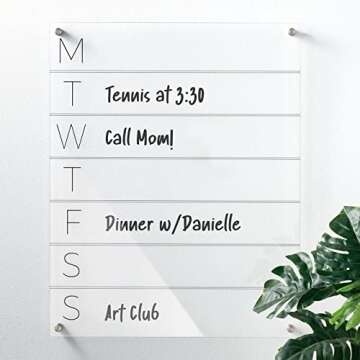 mDesign Weekly Dry Erase Board for Wall - Days of Week Acrylic White Board Daily Calendar Planner wi...