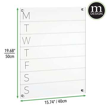 mDesign Weekly Dry Erase Board for Wall - Days of Week Acrylic White Board Daily Calendar Planner with Dry Erase Marker - Weekday Organizer for Home or Classroom Schedule- Clear/Black