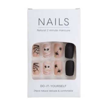 Halloween Cute Press on Nails 24Pcs - Spider Web & Mummy Designs, Reusable for All Occasions