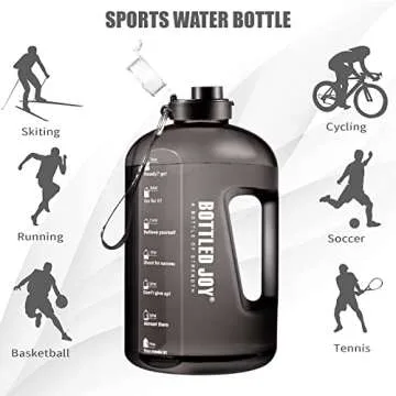 JIMACRO Water Bottle, BOTTLED JOY 1 Gallon Sports Water Bottle with Time Markings and Reusable, 128 Oz Leakproof DUNDUN Water Bottle BPA-Free, Flip Top for Sports, Cycling, Camping
