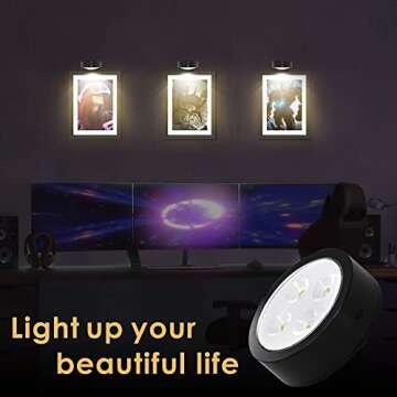 3-Pack Picture Light Battery Operated, Magnetic Led Lights with Remote, Dimmable and Timer Painting Light, Art Display Light for Picture Frame Artworking Portrait, Home Wall Decor Puck Lights, Black