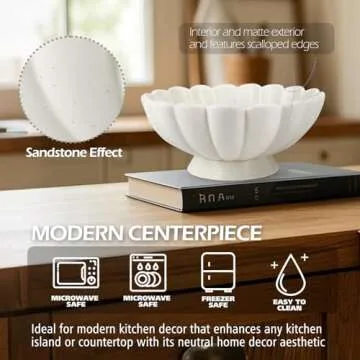 Elegant 8" White Stoneware Scalloped Decorative Bowl