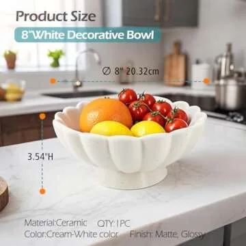 Elegant 8" White Stoneware Scalloped Decorative Bowl