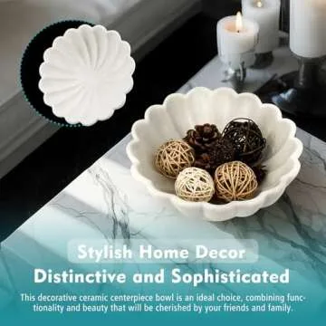 Elegant 8" White Stoneware Scalloped Decorative Bowl